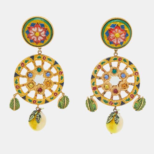 Dolce & Gabbana Lemon Composite Enamel Crystals Gold Tone Earrings - Dolce & Gabbana - Modalova