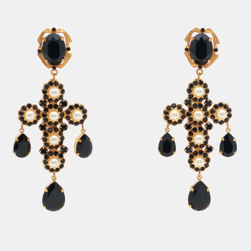 Dolce & Gabbana Cross Crystals Faux Pearl Gold Tone Earrings - Dolce & Gabbana - Modalova