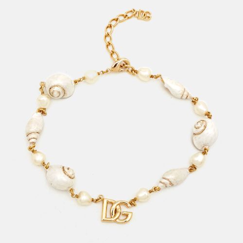 Dolce & Gabbana Capri DG Logo Shell Gold Tone Station Necklace - Dolce & Gabbana - Modalova