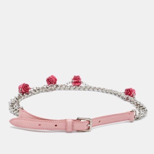 Dolce & Gabbana Pink Iguana Leather Rose Embellished Chain Waist Belt 65CM - Dolce & Gabbana - Modalova