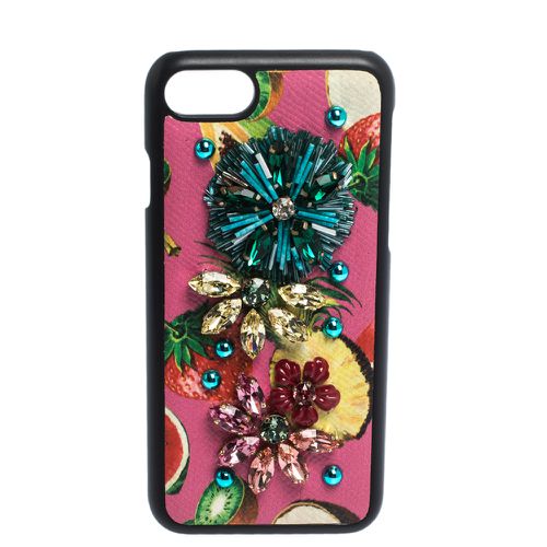 Fruit Print Leather Crystal Embellished iPhone 7 Case - Dolce & Gabbana - Modalova