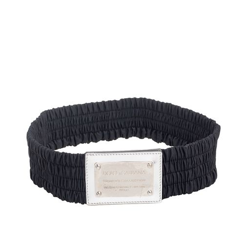 Dolce & Gabbana Black/Silver Fabric and Patent Leather Wide Waist Belt 75CM - Dolce & Gabbana - Modalova