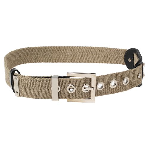 Dolce & Gabbana Beige Canvas and Leather Plaque Detail Waist Belt 75CM - Dolce & Gabbana - Modalova