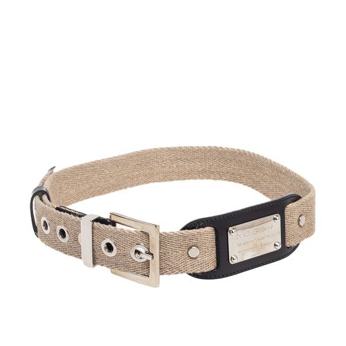 Dolce & Gabbana Beige Canvas and Leather Plaque Detail Waist Belt 70CM - Dolce & Gabbana - Modalova