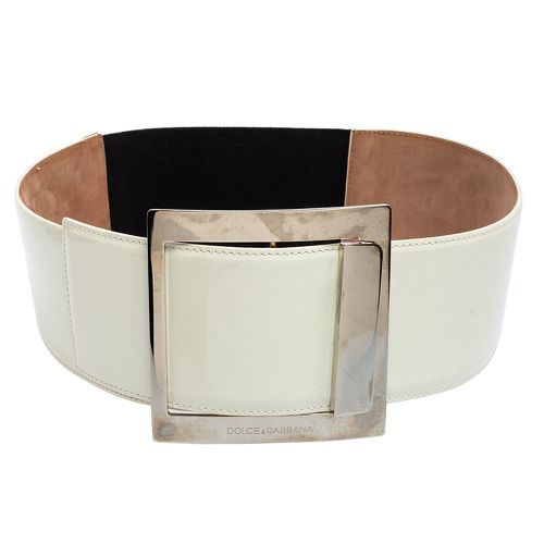 Dolce & Gabbana White/Black Patent Leather and Elastic Band Buckle Waist Belt 90CM - Dolce & Gabbana - Modalova