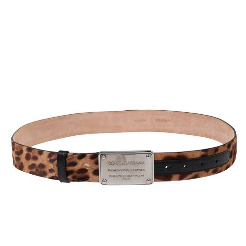 Dolce & Gabbana Brown Leopard Print Calf Hair Logo Plaque Belt 95CM - Dolce & Gabbana - Modalova