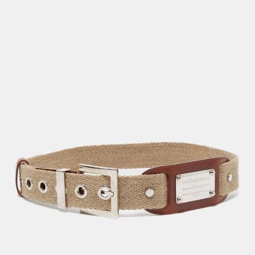 Dolce & Gabbana Beige Canvas and Leather Plaque Detail Waist Belt 80CM - Dolce & Gabbana - Modalova