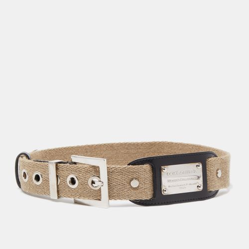 Dolce & Gabbana Beige Canvas and Leather Plaque Detail Waist Belt 80CM - Dolce & Gabbana - Modalova