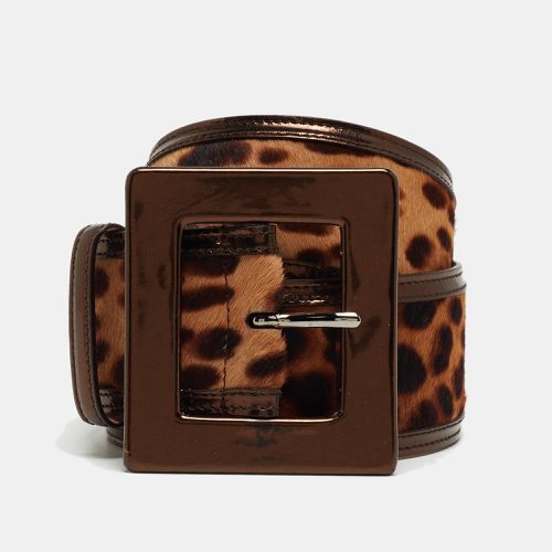 Dolce & Gabbana Bronze/Beige Leopard Print Calf Hair and Patent Leather Wide Buckle Belt 80CM - Dolce & Gabbana - Modalova