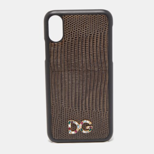 Black Lizard Embossed Leather iPhone X Cover - Dolce & Gabbana - Modalova