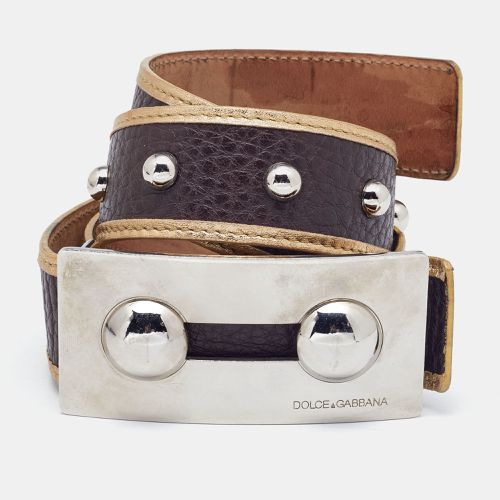 Dolce & Gabbana Dark Brown/Gold Leather Studded Plague Buckle Belt 85CM - Dolce & Gabbana - Modalova