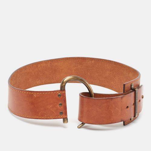 Dolce & Gabbana Brown Leather Metal Detail Buckle Wide Belt 85CM - Dolce & Gabbana - Modalova