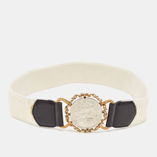 Dolce & Gabbana White/Black Elastic and Leather Heritage Round Belt 75CM - Dolce & Gabbana - Modalova