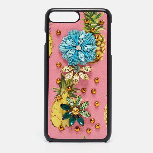 Dolce & Gabbana Pink/Black Leather Pineapple Crystals iPhone 6/6s Plus Cover - Dolce & Gabbana - Modalova