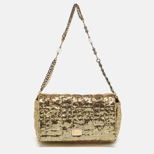 Gold Quilted Sequins Miss Charles Shoulder Bag - Dolce & Gabbana - Modalova