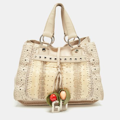 Dolce & Gabbana Cream/Beige Whipstitch Leather and Watersnake DG Charm Tote - Dolce & Gabbana - Modalova