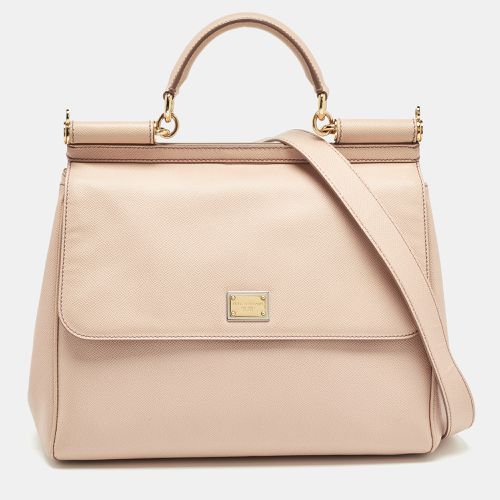 Dolce & Gabbana Beige Leather Large Miss Sicily Top Handle Bag - Dolce & Gabbana - Modalova