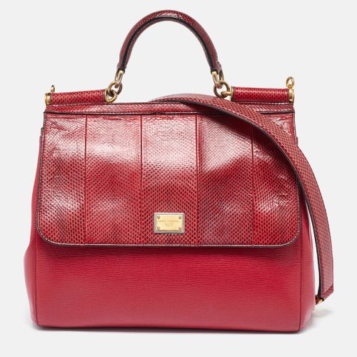 Dolce & Gabbana Red Watersnake and Leather Large Miss Sicily Top Handle Bag - Dolce & Gabbana - Modalova