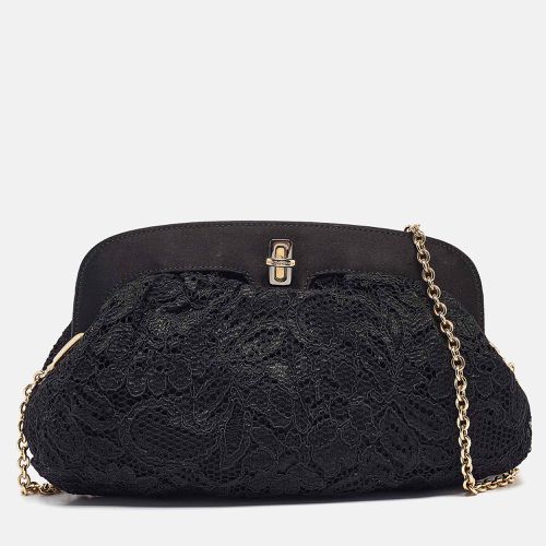 Dolce & Gabbana Black Lace and Satin Turnlock Frame Chain Clutch - Dolce & Gabbana - Modalova