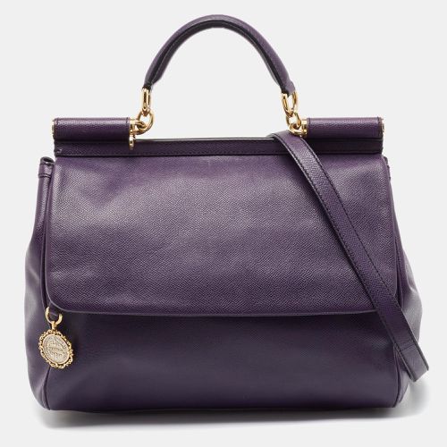 Dolce & Gabbana Purple Leather Large Miss Sicily Top Handle Bag - Dolce & Gabbana - Modalova