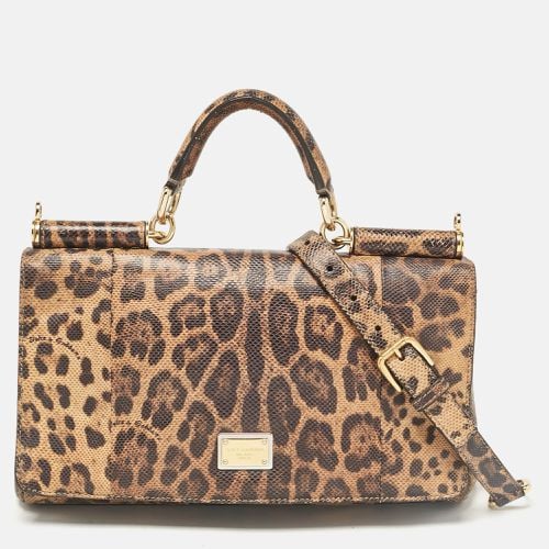 Dolce & Gabbana Brown Leopard Print Lizard Leather Top Handle Bag - Dolce & Gabbana - Modalova