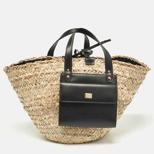 Dolce & Gabbana Natural/Black Raffia Kendra Basket Tote - Dolce & Gabbana - Modalova