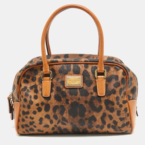 Dolce & Gabbana Brown/Black Leopard Coated Canvas and Leather Logo Satchel - Dolce & Gabbana - Modalova