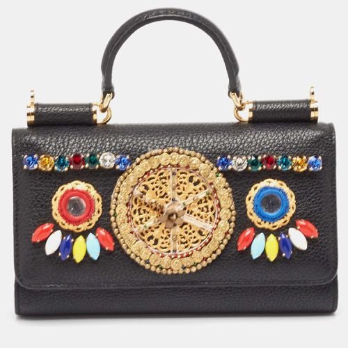 Dolce & Gabbana Black Leather Miss Sicily Von Embellished Wallet On Chain - Dolce & Gabbana - Modalova