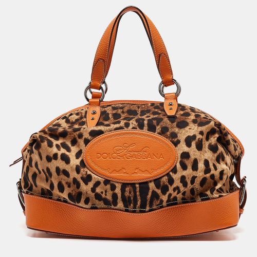 Beige Leopard Print Fabric and Leather Animalier Satchel - Dolce & Gabbana - Modalova