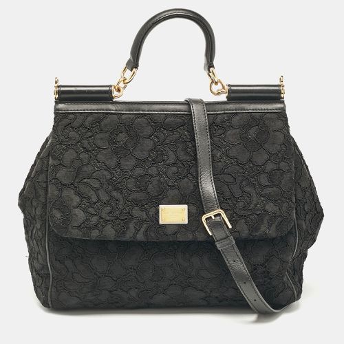 Dolce & Gabbana Black Lace Fabric Large Miss Sicily Top Handle Bag - Dolce & Gabbana - Modalova