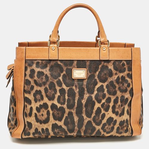 Dolce & Gabbana Brown/Black Leopard Print Coated Canvas and Leather Zip Satchel - Dolce & Gabbana - Modalova