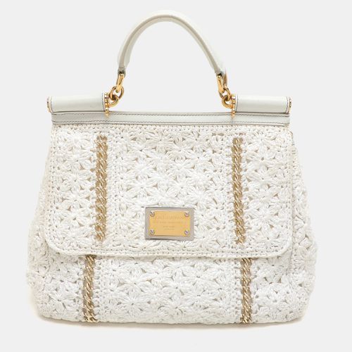 Dolce & Gabbana White Crochet Straw and Leather Large Miss Sicily Top Handle Bag - Dolce & Gabbana - Modalova