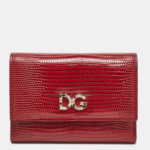 Dolce & Gabbana Red Lizard Embossed Leather DG Crystals Trifold Wallet - Dolce & Gabbana - Modalova