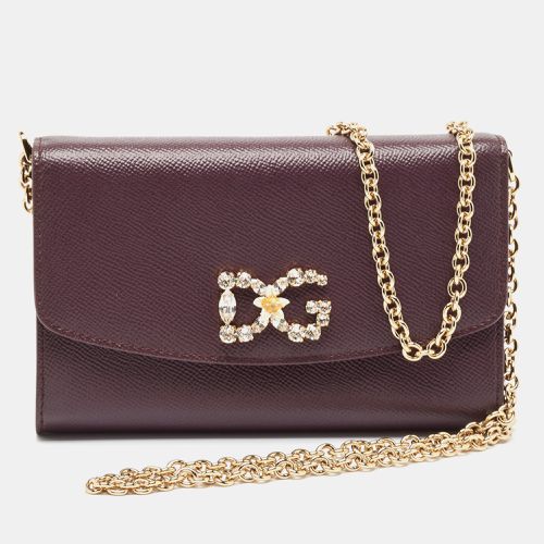 Dolce & Gabbana Purple Leather Crystal Logo Chain Clutch - Dolce & Gabbana - Modalova