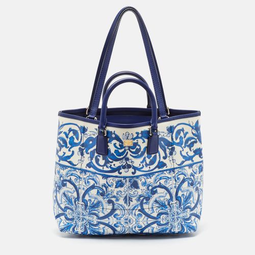 Dolce & Gabbana Blue/White Majolica Print Leather Miss Escape Tote - Dolce & Gabbana - Modalova