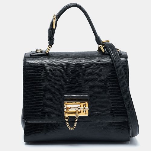 Dolce & Gabbana Black Lizard Embossed Leather Medium Miss Monica Top Handle Bag - Dolce & Gabbana - Modalova