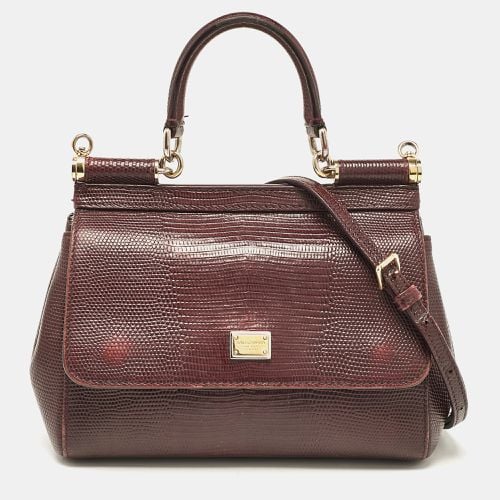 Dolce & Gabbana Burgundy Lizard Embossed Leather Small Miss Sicily Top Handle Bag - Dolce & Gabbana - Modalova