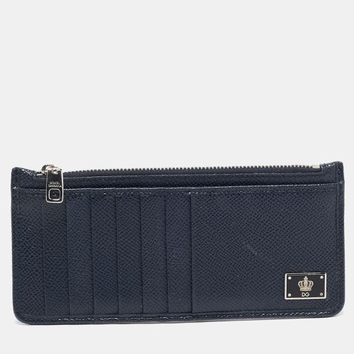 Dolce & Gabbana Navy Blue Leather Vertical Zip Card Case - Dolce & Gabbana - Modalova