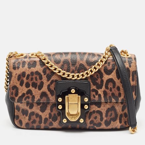 Dolce & Gabbana Black/Brown Leopard Print Coated Canvas and Leather Lucia Shoulder Bag - Dolce & Gabbana - Modalova