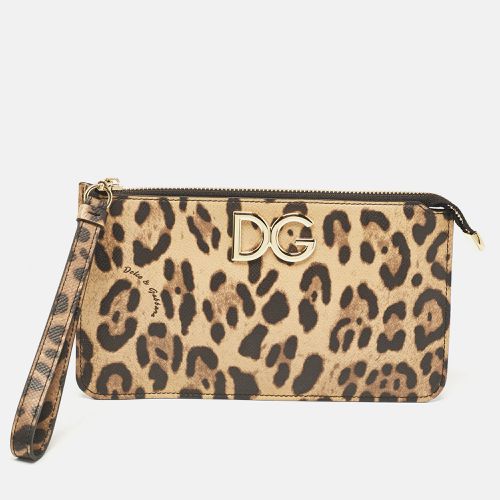 Black Leopard Print Coated Canvas Wristlet Clutch - Dolce & Gabbana - Modalova