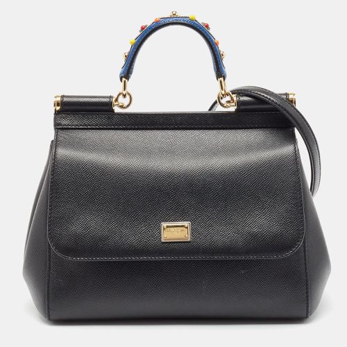 Dolce & Gabbana Black Leather Medium Studded Miss Sicily Top Handle Bag - Dolce & Gabbana - Modalova