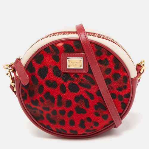 Dolce & Gabbana Red/Pink Leopard Calfhair and Leather Round Crossbody Bag - Dolce & Gabbana - Modalova