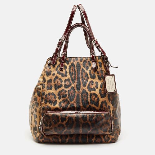 Dolce & Gabbana Burgundy Leopard Print Coated Canvas Miss Pocket Tote - Dolce & Gabbana - Modalova