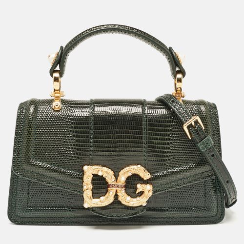 Dolce & Gabbana Green Lizard Embossed Leather Mini DG Amore Top Handle Bag - Dolce & Gabbana - Modalova