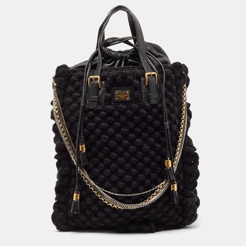 Dolce & Gabbana Black Crochet Fabric and Leather Drawstring Tote - Dolce & Gabbana - Modalova