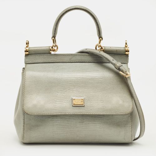 Dolce & Gabbana Grey Lizard Embossed Leather Small Miss Sicily Top Handle Bag - Dolce & Gabbana - Modalova