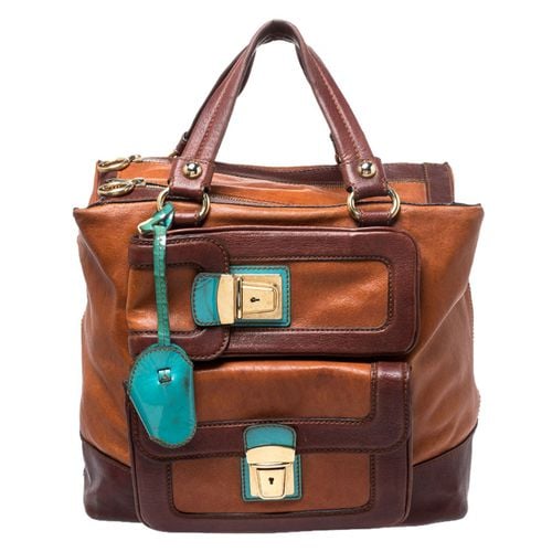 Dolce & Gabbana Brown/Turquoise Leather Push Lock Satchel - Dolce & Gabbana - Modalova