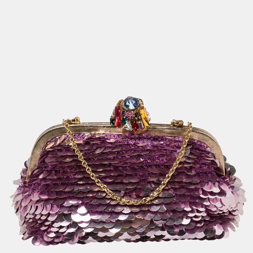 Sequin Crystal Embellished Lock Frame Chain Clutch - Dolce & Gabbana - Modalova