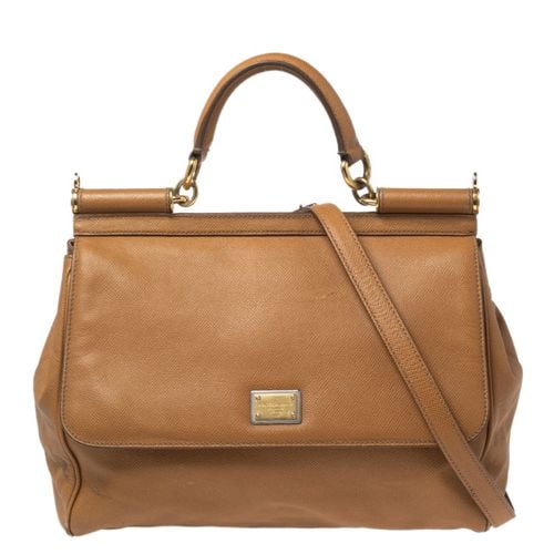 Dolce & Gabbana Light Brown Leather Large Miss Sicily Top Handle Bag - Dolce & Gabbana - Modalova