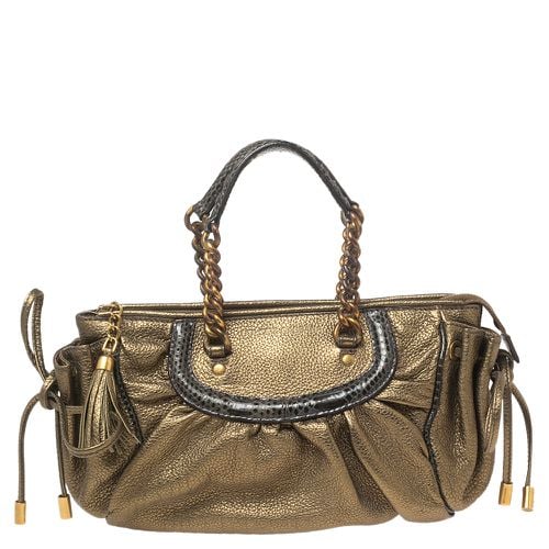 Dolce & Gabbana Metallic Olive Green Leather Tassel Satchel - Dolce & Gabbana - Modalova